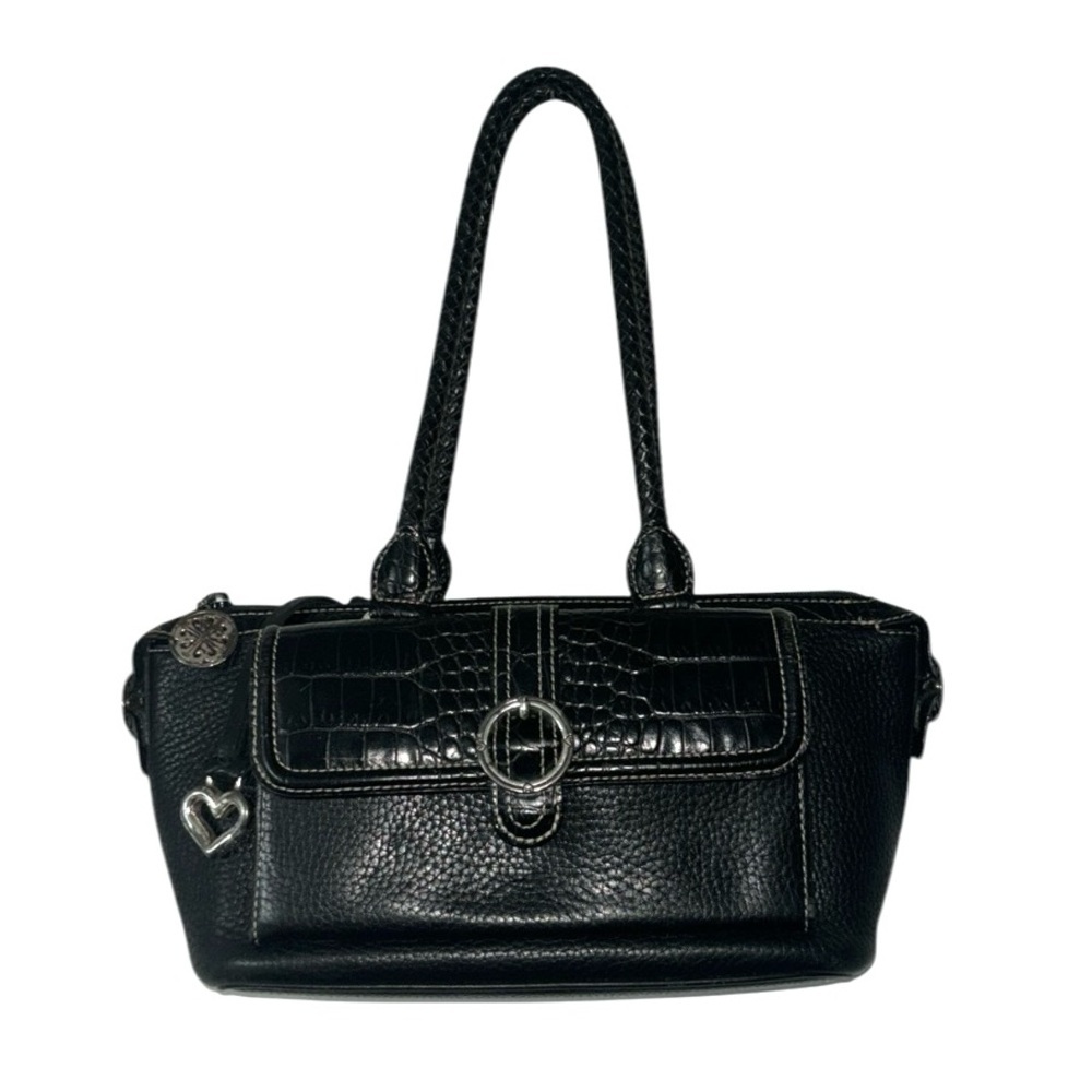 Brighton Y2K Black Leather Small Handbag east West Silver Heart Mini Bag Purse